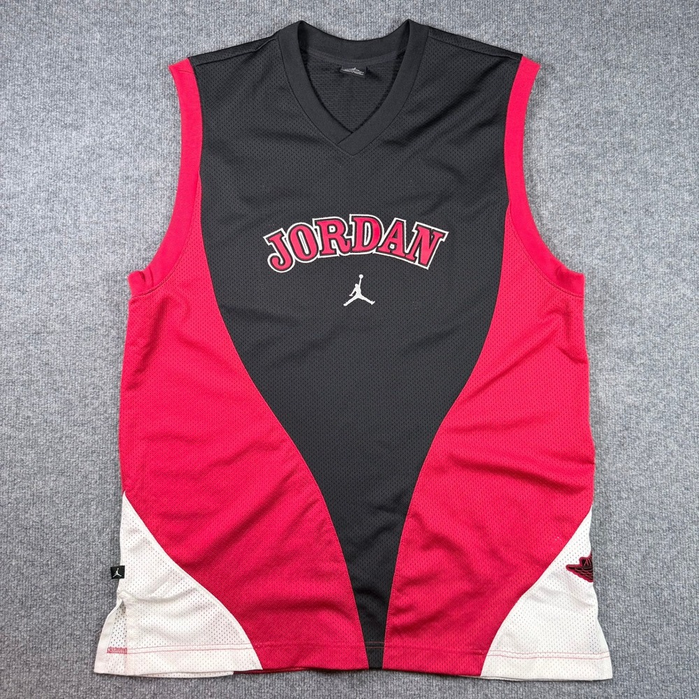 Jordan Basketball Vintage Jersey Mens XL Red Black 23 Mesh Sleeveless VNeck Tank